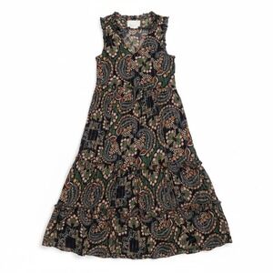 By Anthropologie Paisley Floral Midi Dress Size 00 Lined Sleeveless Ruffle Hem